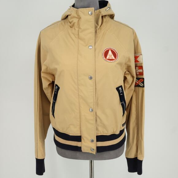 Gaastra Supplies Jacket Womens Medium Tan Hooded Full Zip Snaps Pockets Bomber - Picture 3 of 16